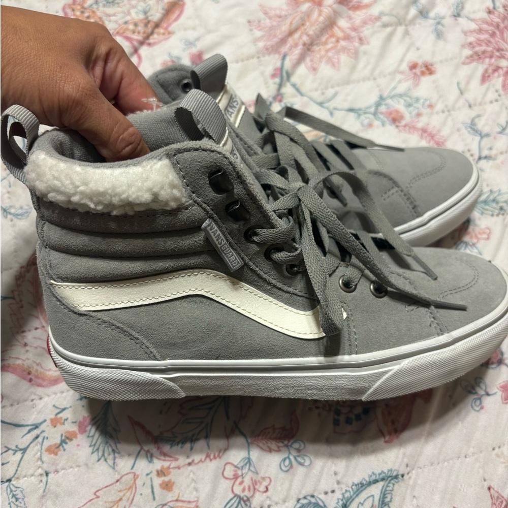 Gray and White High-Top Sneakers
